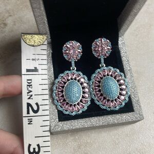 Elegant Pink and Blue statement Earrings 925 posts pierced ears
